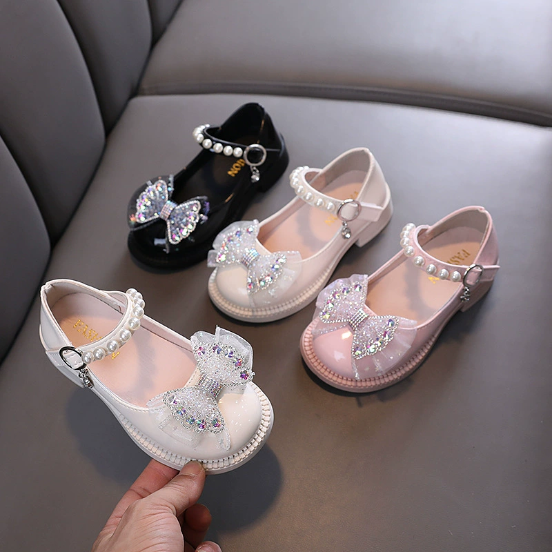 2024 весна и осень новая леди малышка девочка принцесса бриллиант туфли кожаные туфли танцевальные туфли