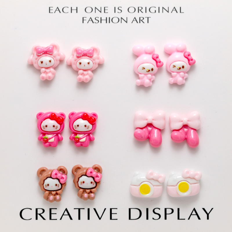 Cyber Celebrant Nail Art Jewelry Transparent Bow Tie Bear Cartoon Japanese Style Ice Stereo Resin Nail Handmade Decoration Accessories