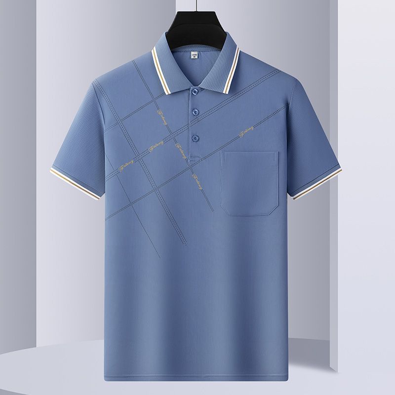 卸売り氷糸polo半袖tシャツ男性中年お父さん襟プリント夏青年運動tシャツ薄手|undefined