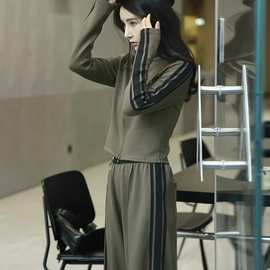 早春搭配一整套女款2024春秋新款冷色系运动开衫长袖卫衣两件套