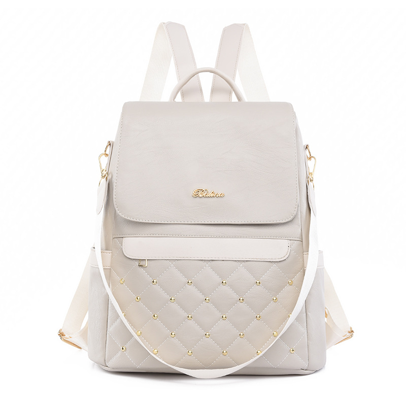 Comercio exterior al por mayor 2023 nuevo estilo casual señoras cuero suave mochila antirrobo moda rombo doble uso mochila ligera marea