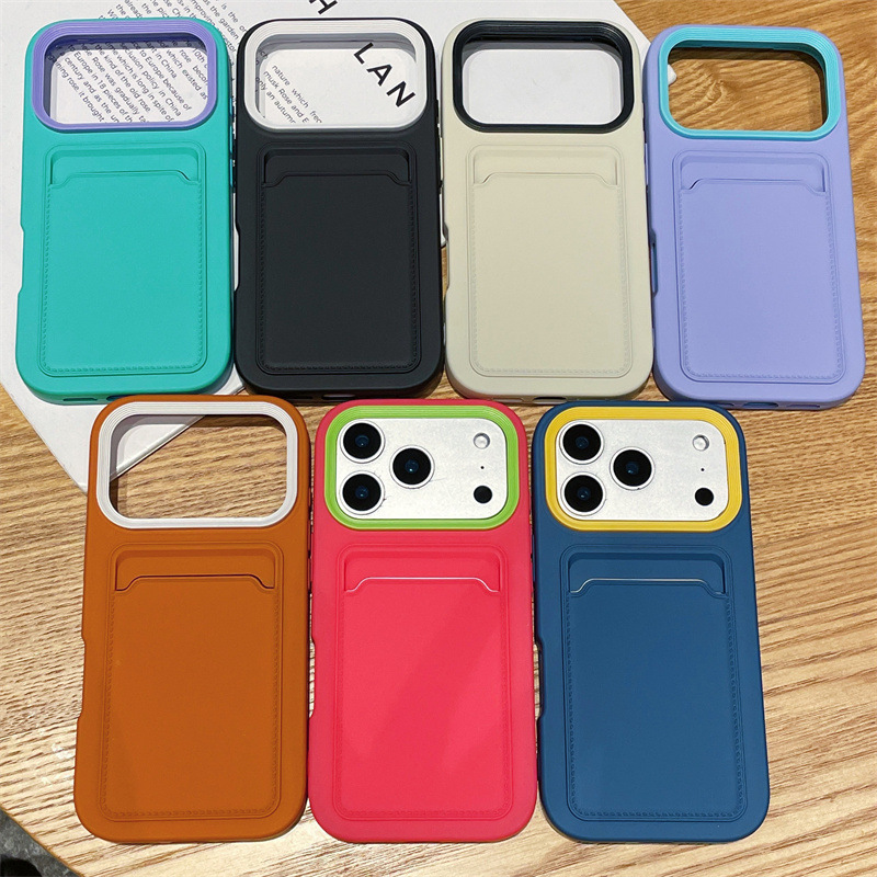 Skin-Feel Card Holder Iphone17 Mobile Phone Case Suitable for Apple 16 Cross-Border 15 Liquid 14 Card 13 Creative 12/78X