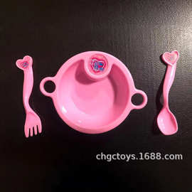 3件肥童公仔洋娃娃餐具餐盘吃饭勺过家家玩具配件Feeding toys