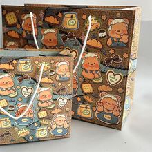 卡通牛仔黄油小熊礼品袋加厚大容量牛皮纸收纳袋送礼必备手提袋