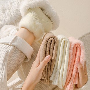 Winter Thickened Warm Socks Children's Autumn and Winter fleece-lined Wool Moon Sleeping Socks White Plush Long Tube Floor Socks
