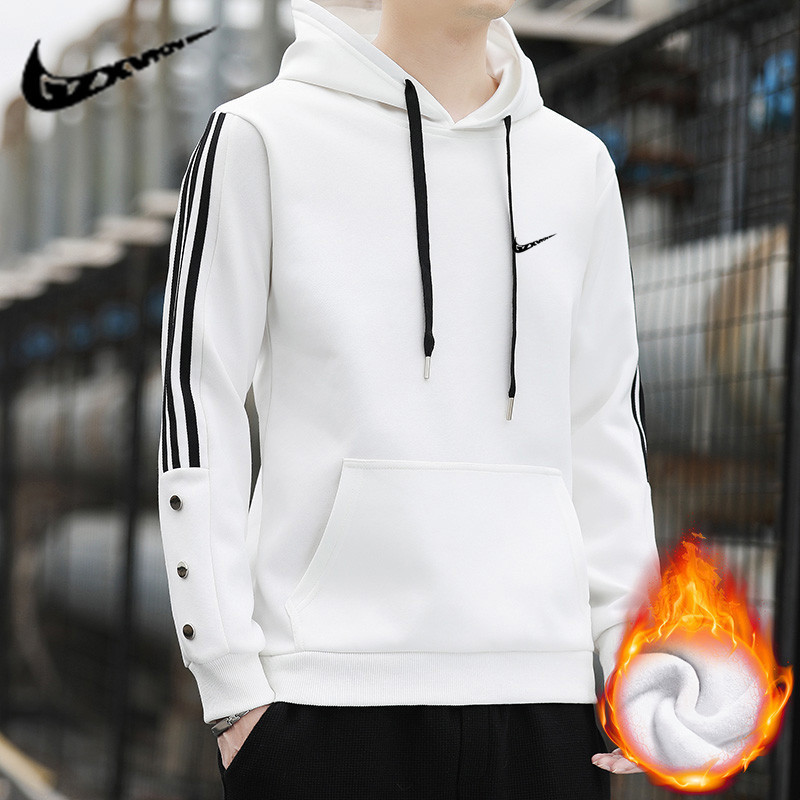 Autumn and Winter Fleece-Lined Warm Men's Hooded Sweatshirt Trendy Brand Three-Stripe Versatile Casual Cotton Long-Sleeve Oversized Base Shirt Autumn and Winter Fleece-Lined Warm Men's Hooded Sweatshirt Trendy Brand Three-Stripe Versatile Casual Cotton Long-Sleeve Oversized Base Shirt