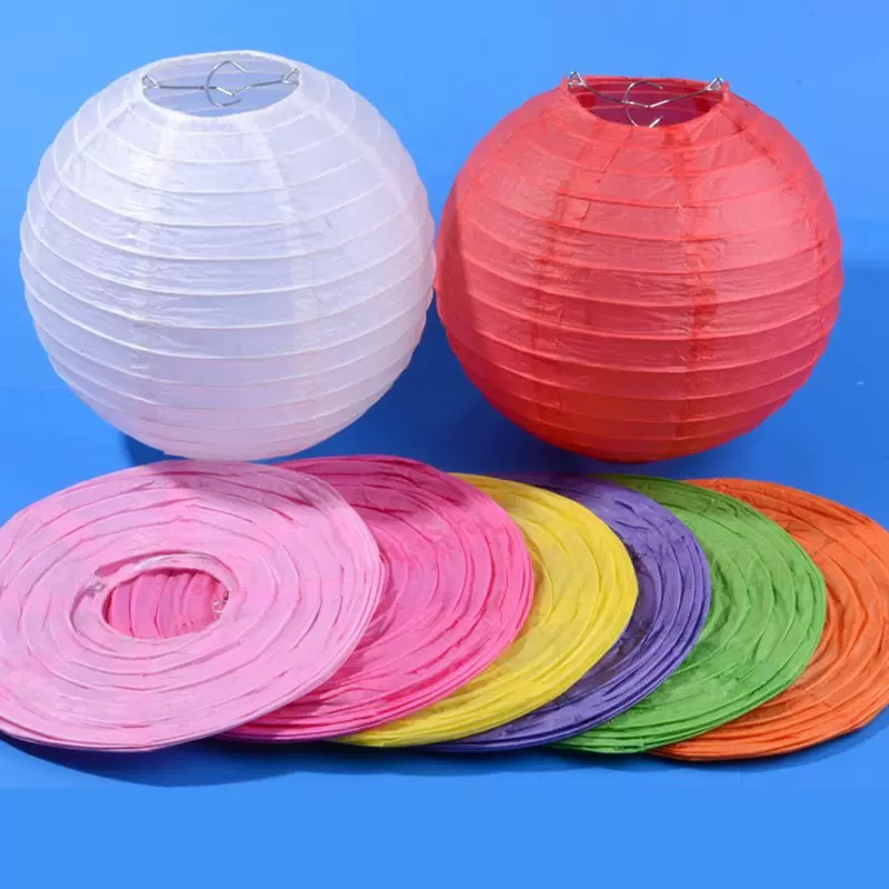 工厂直销彩色纸灯笼中秋春节折叠手工圆形纸灯笼婚庆喜庆用品装饰