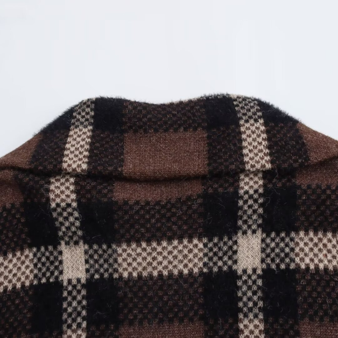 Women's clothing 2024 autumn and winter new street fashion plaid zipper sweater jacket_voghion.com