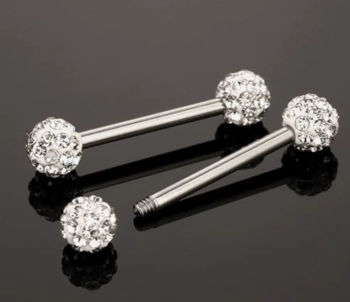 Spot zircon milk nails, turquoise milk ring mud ball breast nails, barbell milk ring body piercing jewelry chest decoration