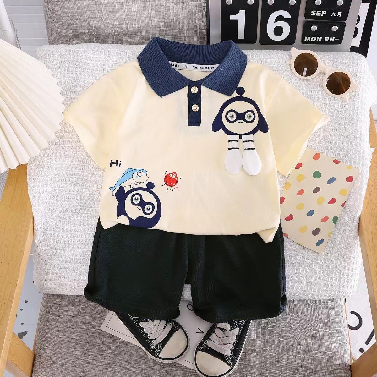 男女童夏装套装2024新款儿童婴幼童时尚休闲小鱼胖胖短袖两件套潮