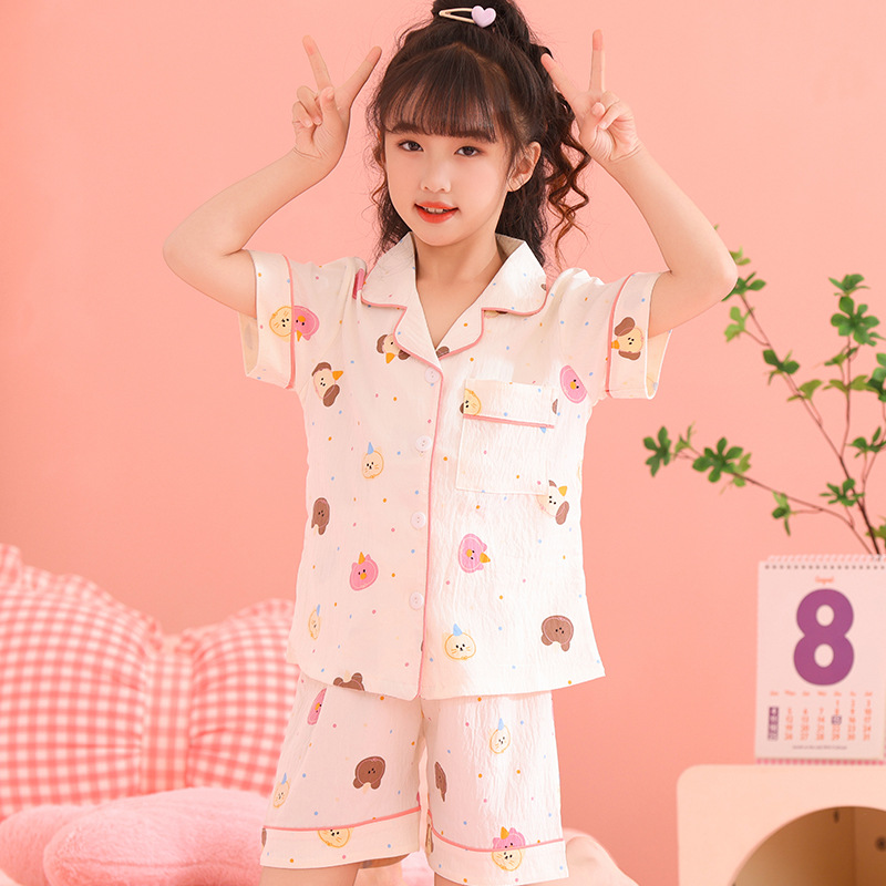 Southeast Asia Clouds Cotton Children's Pajamas Girls' Summer Short-sleeved Thin Large Children's Girls Princess Home Clothes suit