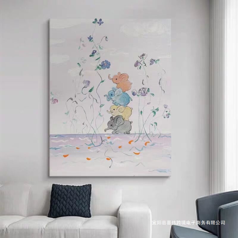 Auspicious Little Elephant Pure Hand-Painted Oil Painting Cream Style Three-Dimensional Texture Painting Entrance Decoration Painting Aisle Bedroom Hanging Painting Auspicious Little Elephant Pure Hand-Painted Oil Painting Cream Style Three-Dimensional Texture Painting Entrance Decoration Painting Aisle Bedroom Hanging Painting