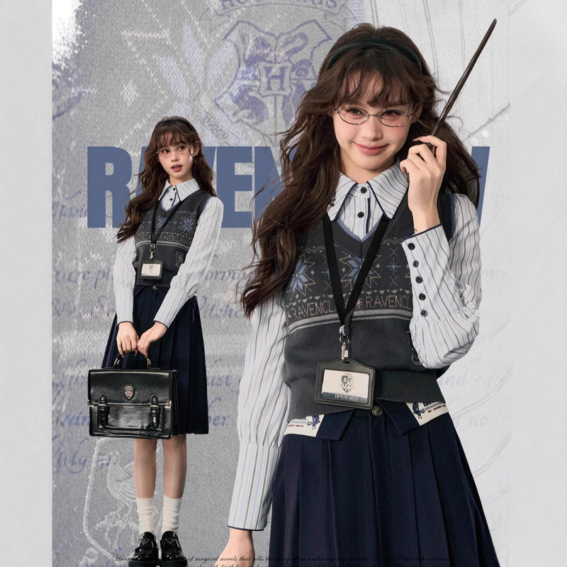 Jacquard Knitted Vest Women's Stacked Vest Harry Potter New College Slim-fit Short Spring and Autumn Top Sweater Women