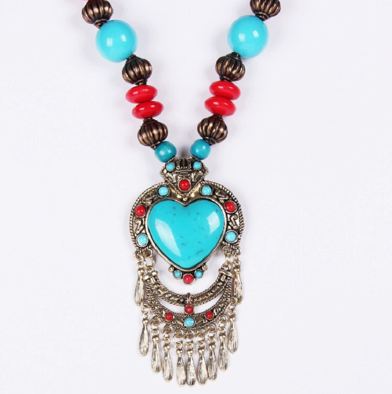Европейский и американский новый богемный стиль украшения драгоценный камень Персиковое сердце капля воды шерстяная цепочка этнический стиль пляжное ожерелье