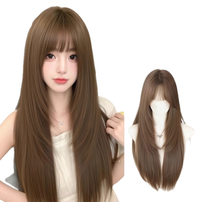 假发全头套女夏季潮流美式亚麻灰棕高层次修颜Lolita日常整顶假发|undefined