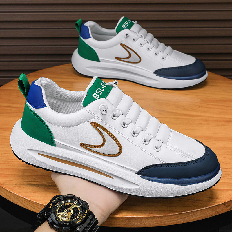 Men's White Leather Trainers Casual Breathable Elevated Shoes_voghion.com