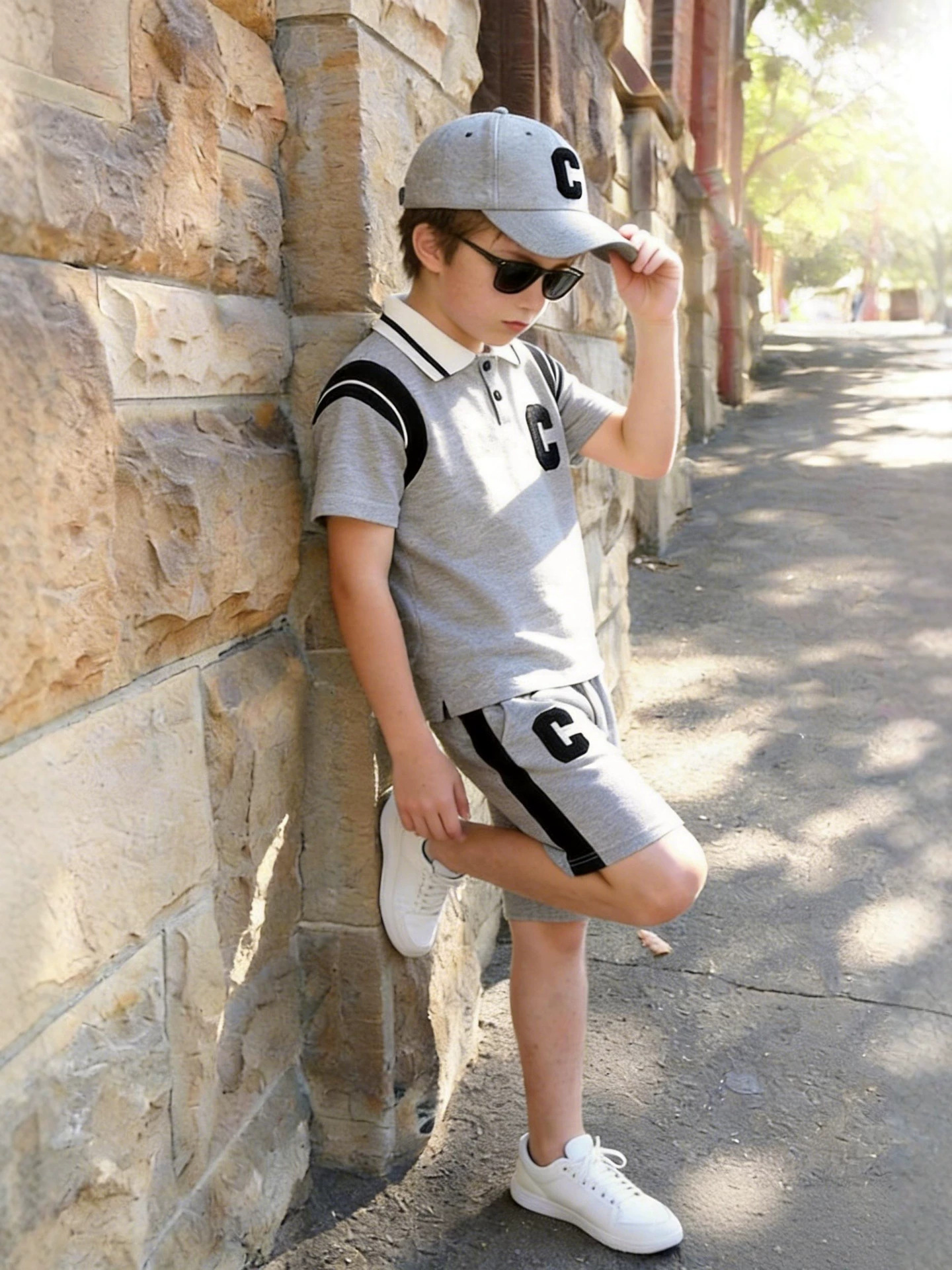 Niños de verano con la solapa letras camisa de manga corta + pantalones cortos dos piezas de moda moda ropa deportiva infantil al por mayor