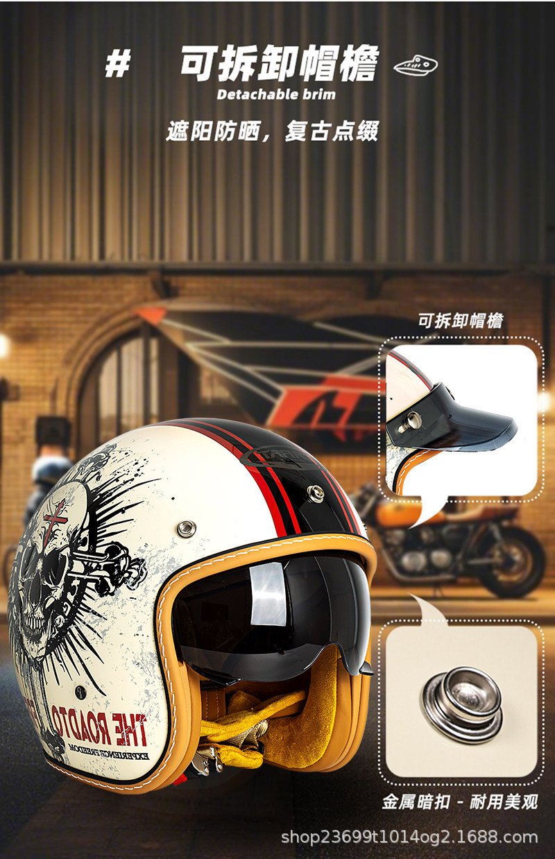 Hot-Selling Cross-Border Retro Three-Quarter Helmet Motorcycle Helmet for Cruising, All-Season Commuting, Electric Vehicles, Unisex