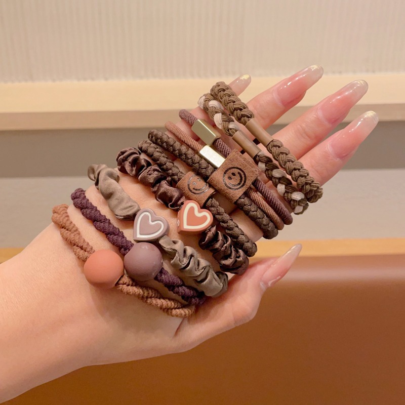 Niños de color café leche de banda de goma de alta elasticidad anillo para el cabello de niñas de cabello de cola de caballo alta no daña el cabello corda de cabello duradera