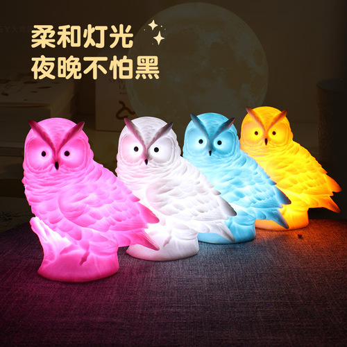 Night market ring toss stall gift children cartoon glowing owl street stall toy cute large night light super cute