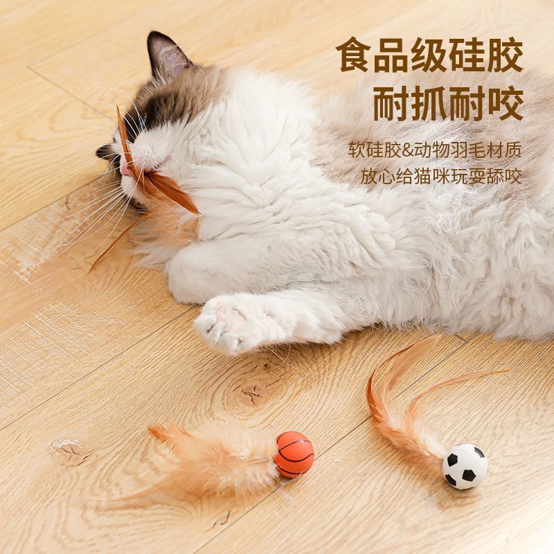 新品自嗨猫咪玩具球羽毛跳跳球弹力球宠物逗猫玩具猫解闷宠物用品|undefined