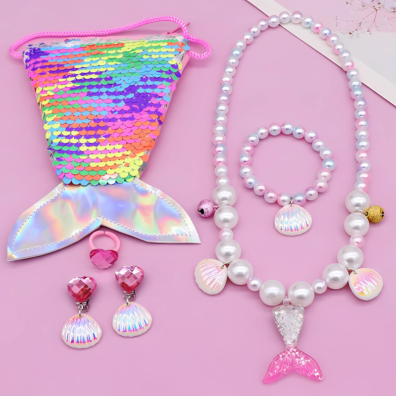 밝은 색 공주 물고기 꼬리 목걸이 가방 세트