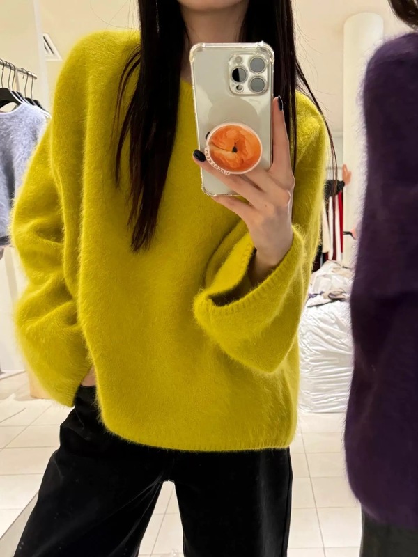 早秋冬仿水貂绒针织衫上衣女2025新款韩版宽松慵懒风长袖套头毛衣|undefined
