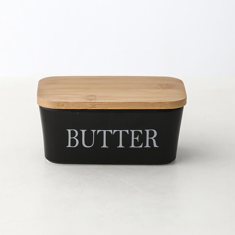 長方形の陶磁器のバターの箱の密封の缶の牛油の箱の竹の蓋はナイフの洋式の家庭用チーズの箱のクロスボーダーのアマゾンを持ちます。|undefined