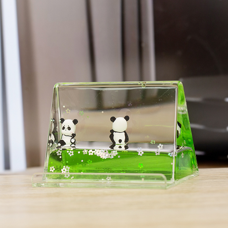 Acrílico transparente panda gota de aceite reloj de arena líquido botella de arena flotante regalo de cumpleaños para niños decoración de escritorio de oficina