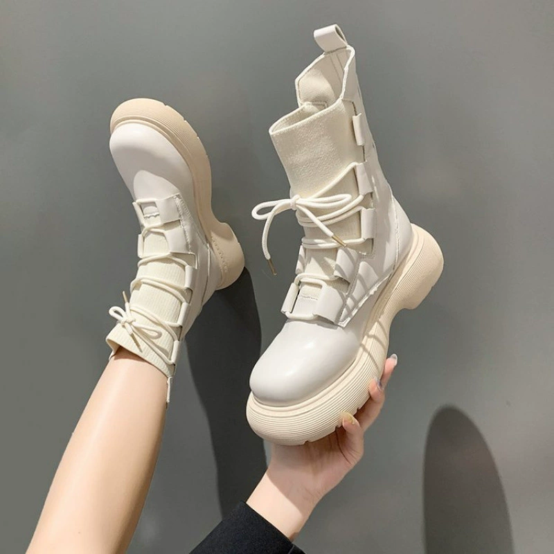Martens demi‑season ankle boots with elastic sock, platform, western style