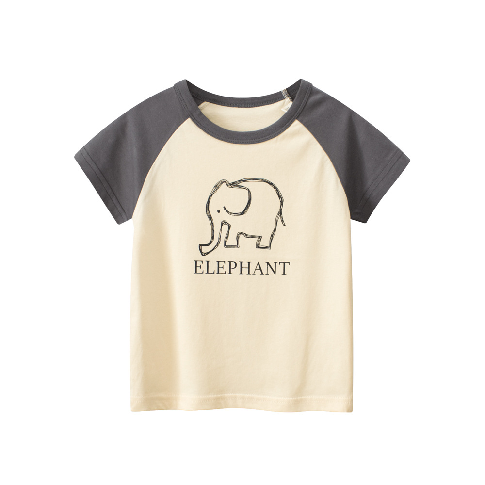 27kids ropa infantil europea y americana nuevos productos de verano para niños elefante de dibujos animados camiseta de manga corta ropa de bebé cabello de una pieza