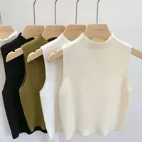 Вязаная камзол, женский костюм, внутренняя одежда, утягивающая Базовая рубашка в западном стиле, верхняя одежда, футболка без рукавов с воротником до локтя, модный топ