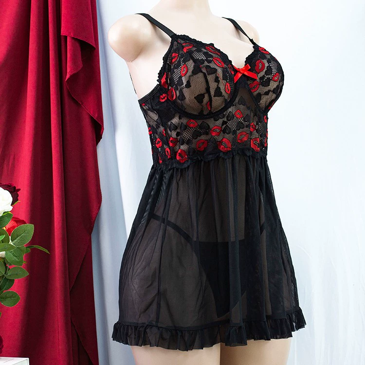 Лаковое sexy пижама, Европейский стиль, кружевное платье, с вышивкой, плюс size, утягивающий эффект