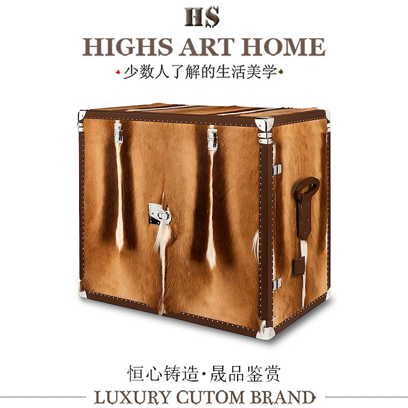 Итальянский королевский комод из массива дерева с роскошным мехом животных, дизайнерский кожаный комод для дома