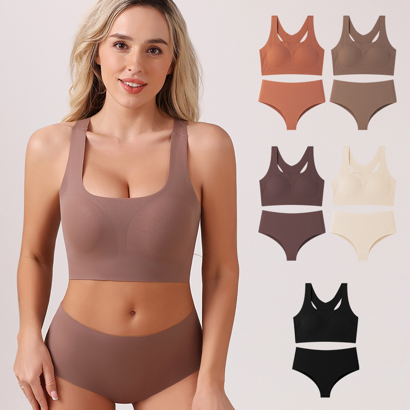 Foreign Trade European and American Sports Traceless No Steel Ring Bra suit Women's Gather-up Vest Women's I-back Bra
