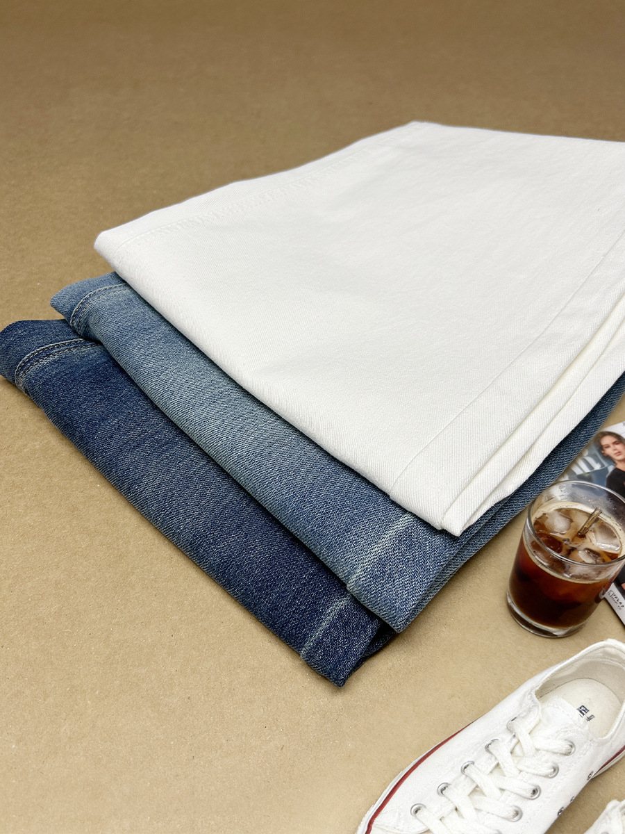 Quần jean nữ ống rộng cạp cao 9 phân, dáng suông slim fit, chất vải chống thấm — màu xanh nhạt