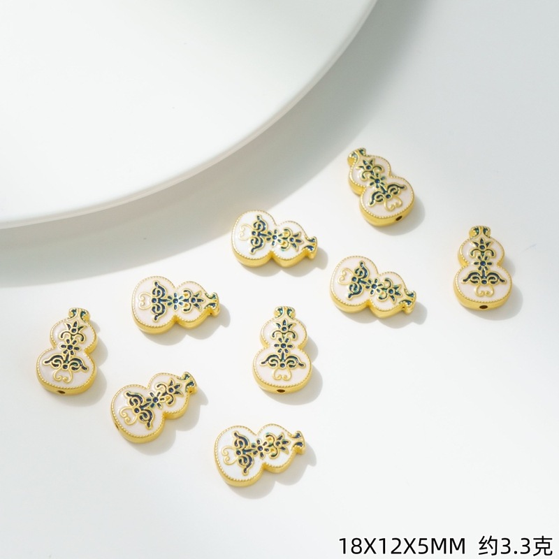 国风古法沙金保色竖孔福禄葫芦隔珠吊坠手工DIY手串项链配件饰品|undefined