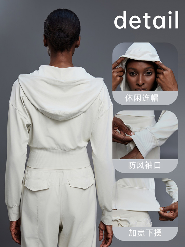秋季显瘦短款连帽瑜伽服外套女弹力修身运动夹克健身服上衣D25147|undefined