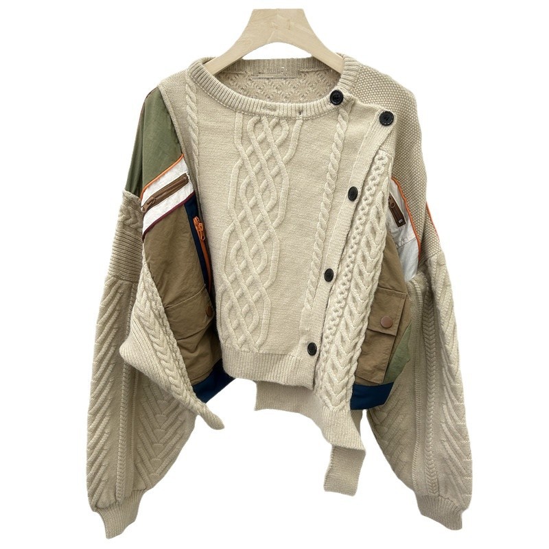 2024 invierno nuevo estilo coreano blando camisa de tela superior superior sensación de alta calidad super hermosa moda universal empalme suéter de color contrastante