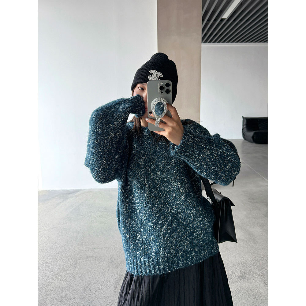 【王琪芝】羊毛圆领粗线花线插肩毛衣女保暖粗线套头针织衫WQ080