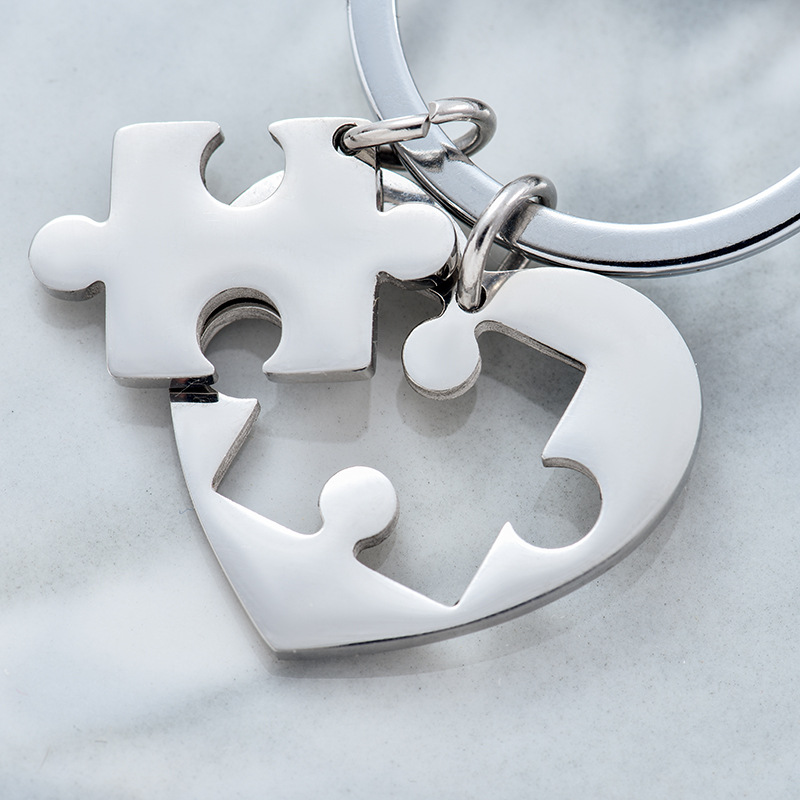 201 Stainless Steel Material Jigsaw, Heart Shape Pattern Simple Style Jigsaw Heart Shape 201 Stainless Steel Women's Keychain