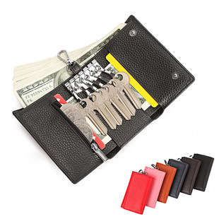 Cross-Border 2024 New Genuine Leather Key Bag First Layer Cowhide Multifunctional Integrated Keychain Bag Simple Card Pocket Coin Purse