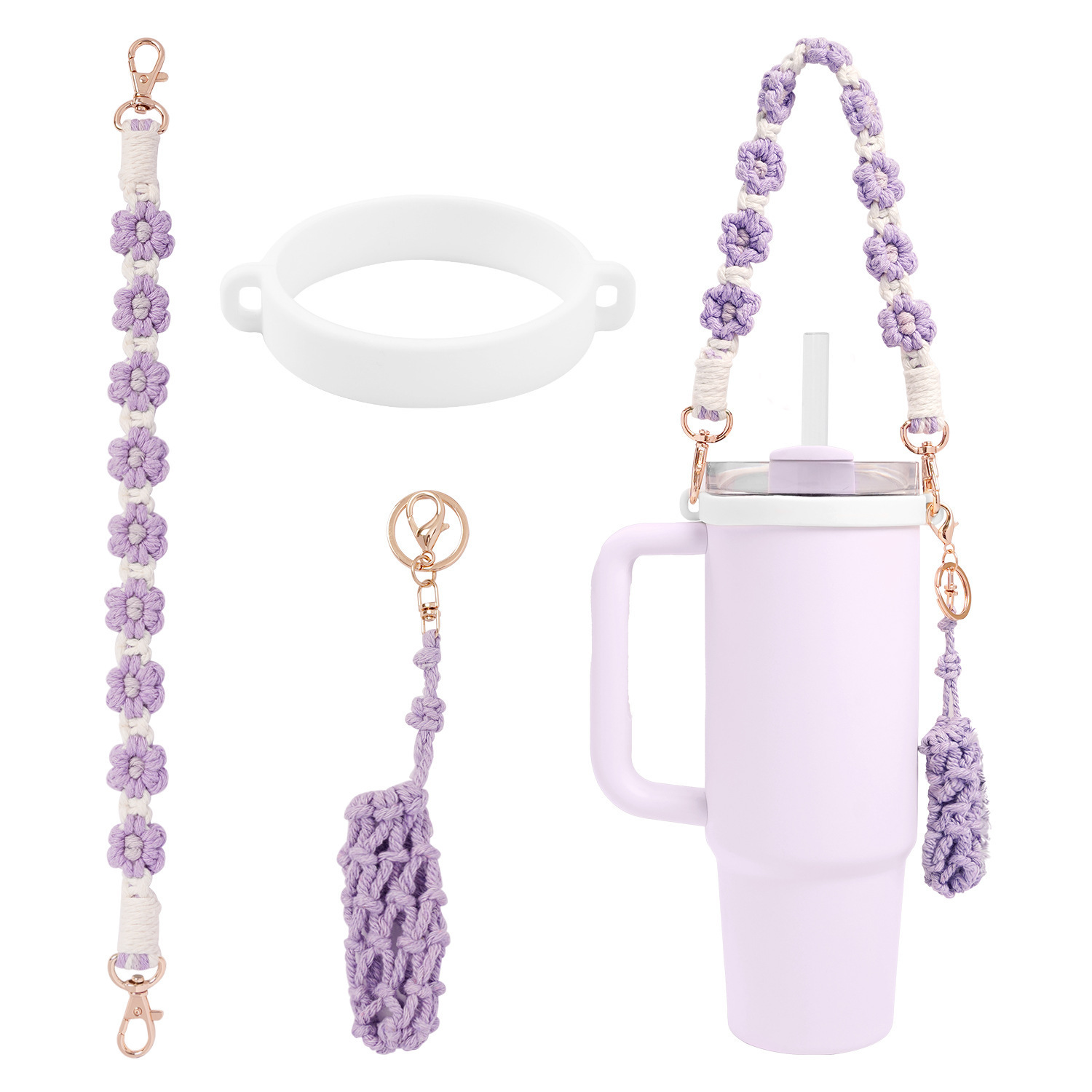 Amazon stanley pequeña margarita flor taza de agua cordón de grado alimenticio anillo de silicona cinturón de taza de agua portátil