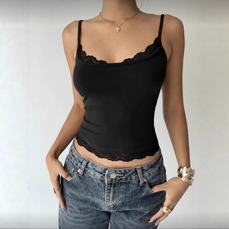 2026 New European and American Style Slim-Fit Sexy Lace Trim Solid Color Women's Short Camisole 2026 New European and American Style Slim-Fit Sexy Lace Trim Solid Color Women's Short Camisole