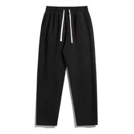 跨境新款秋冬加绒纯色男女款高腰显瘦设计口袋直筒阔腿宽松裤现货