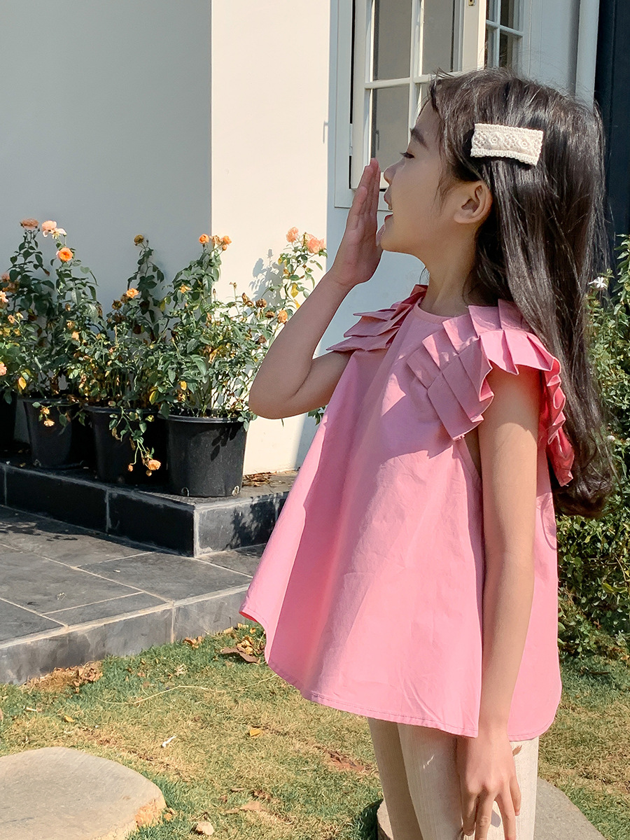 Wholesale Export Girls' T-Shirts Summer New Short-Sleeved Kidsren's Clothing Pleated Tops Fashionable Shirts Kidsren's Princess Tops