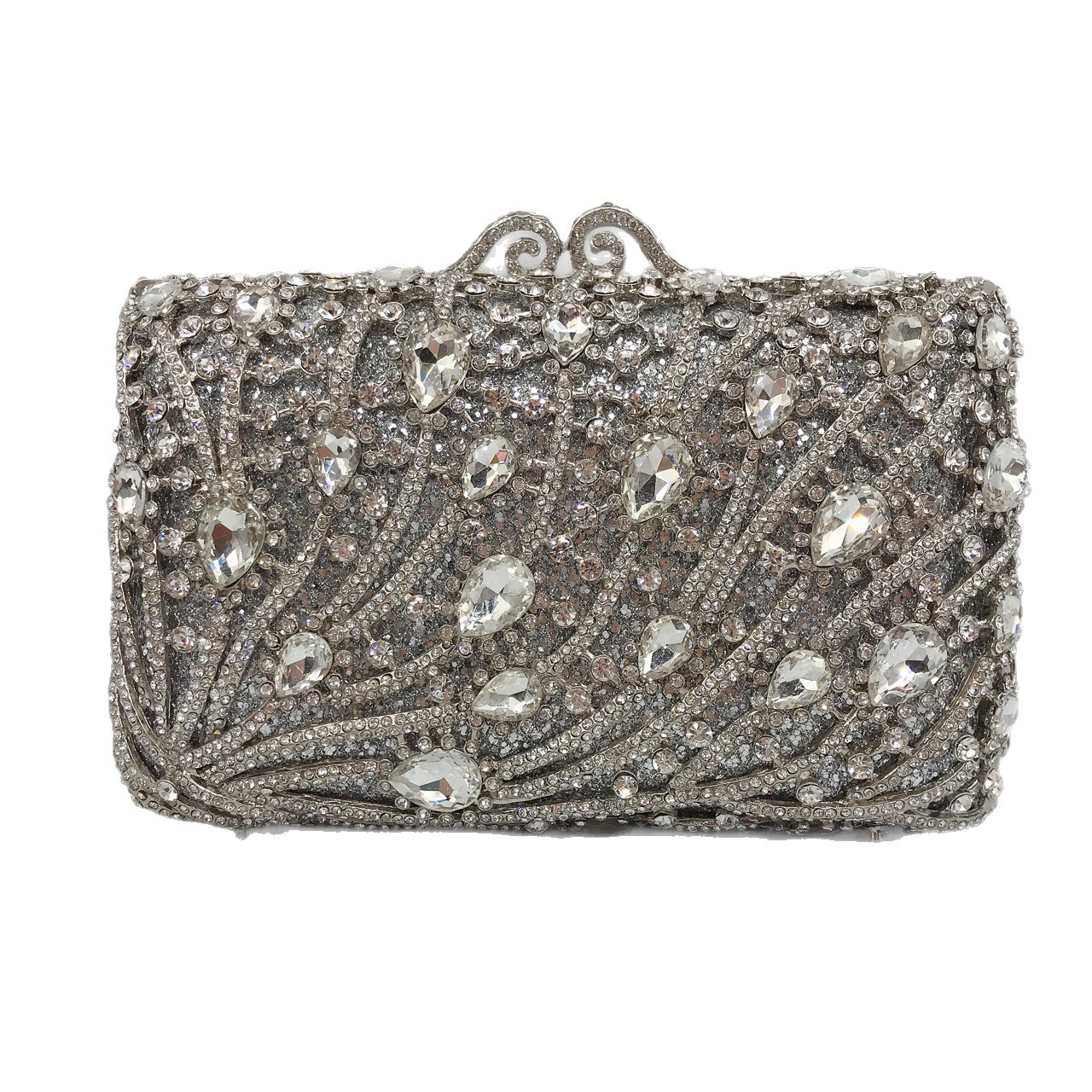 Túi clutch nữ đính kim cương phong cách châu Âu, dây chuyền vuông sang trọng — Hoa violet