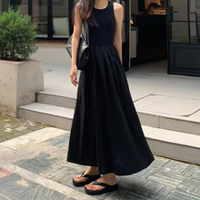 韩版黑色背心无袖连衣裙女2024夏季新款高级感气质显瘦打底长裙子