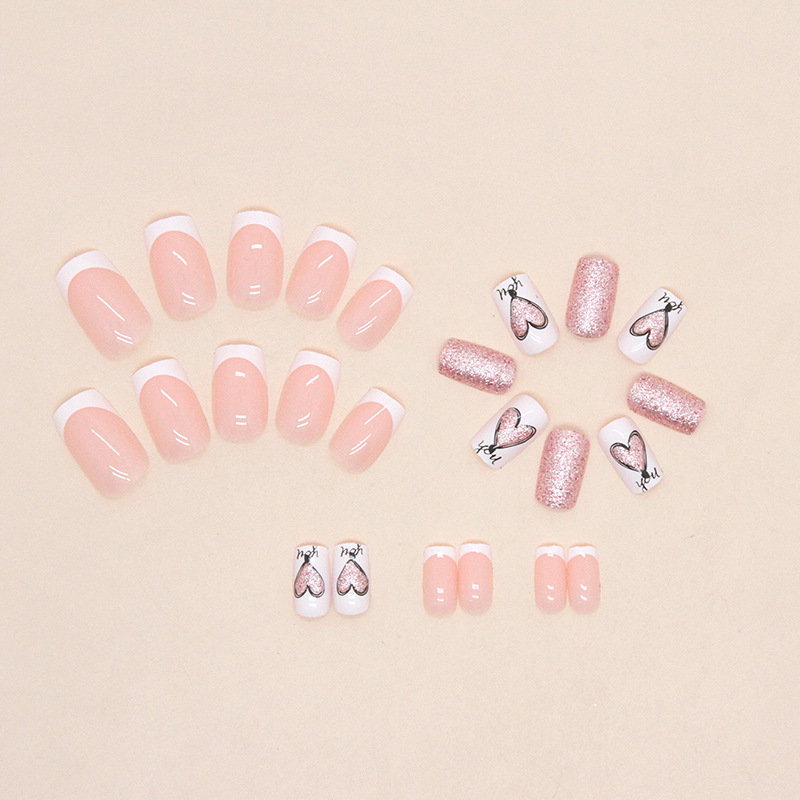Mid length European style white French with explosive sparkle, love false nails, sweet and beautiful girl specific nail_voghion.com