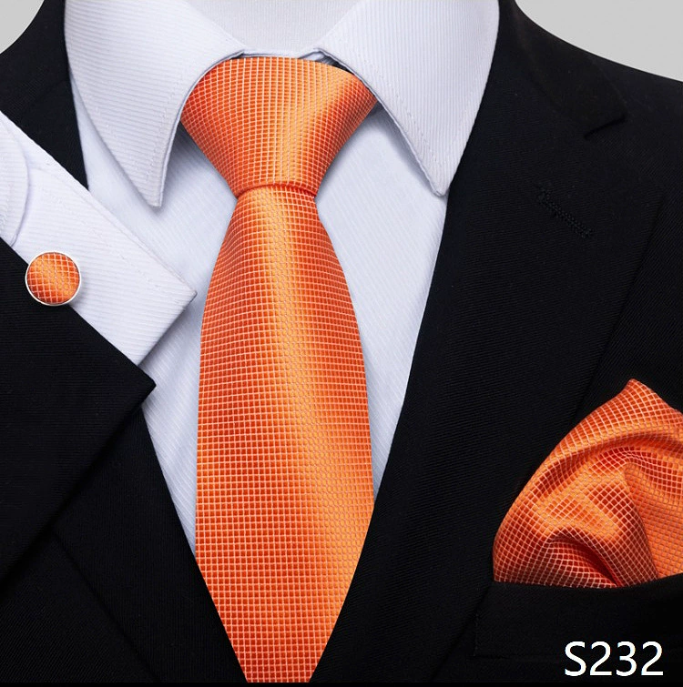 Ready stock solid color polka dot plaid tie wholesale solid color men's tie tie cufflinks pocket square set 8cm